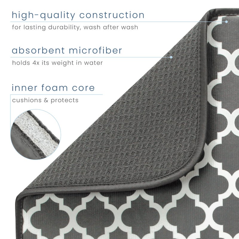 S&T INC. Dish Drying Mat XL, 18” x 24”, Absorbent Microfiber Kitchen Counter Mat, Dish Drying Pad for Dishes, Utensils, Pots and Pans, Extra Large, Pewter Grey Trellis - Image 3